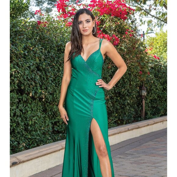 New Sleeveless Sheath Rhinestones Embellished Prom Dress w/ Lace Up Back DQ 4274 - Picture 7 of 9